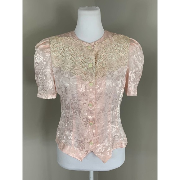 Vintage 80s Pink Victorian Goth Edwardian ShabbyChic Ephemera SteamPunk Poof Top - Picture 2 of 9